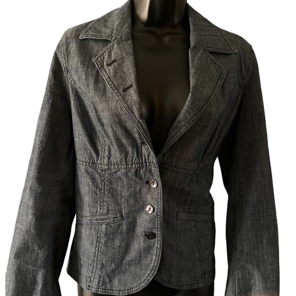 J.Jill Womens Blazer 6 Denim Chambray Lightweight Fitted Unlined Blue
